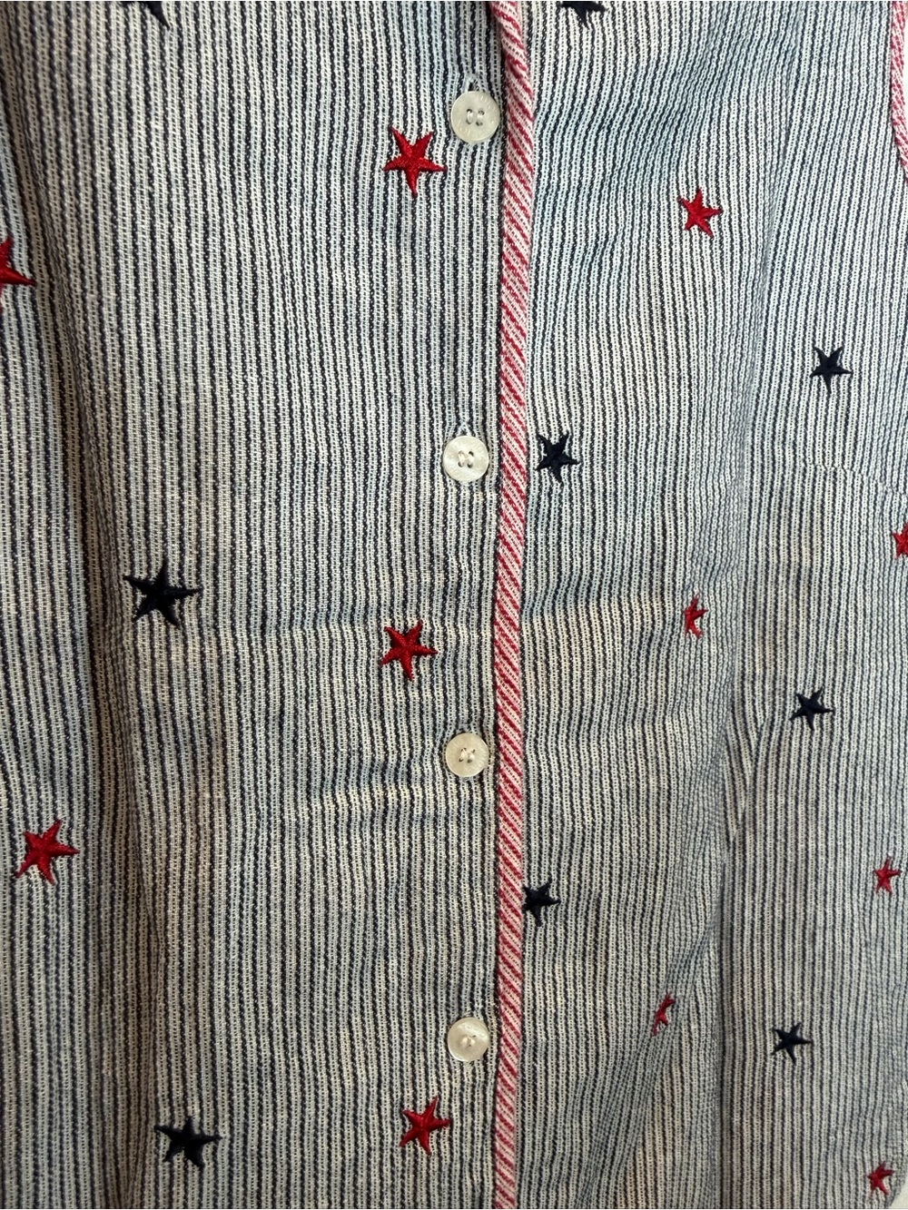 Blue-White Striped Tank with Star Embroidery -Vintage 4th of July Shirt - Picture 4 of 13